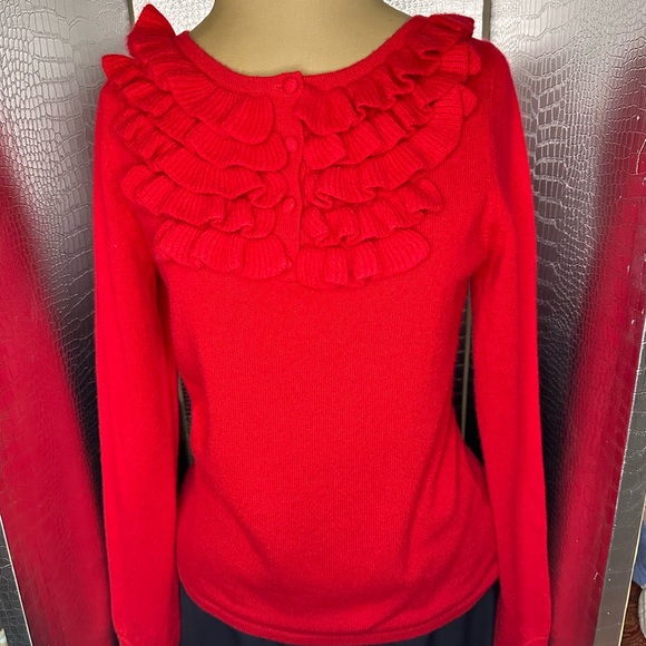 Magaschoni Sweaters - Magaschoni Cashmere Sweater Sz Small Red Poppy Ruffled Long Sleeve NWOT